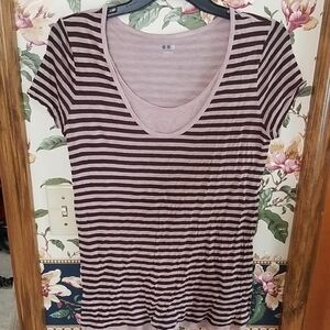 Three Dots. Striped Short Sleeve Top